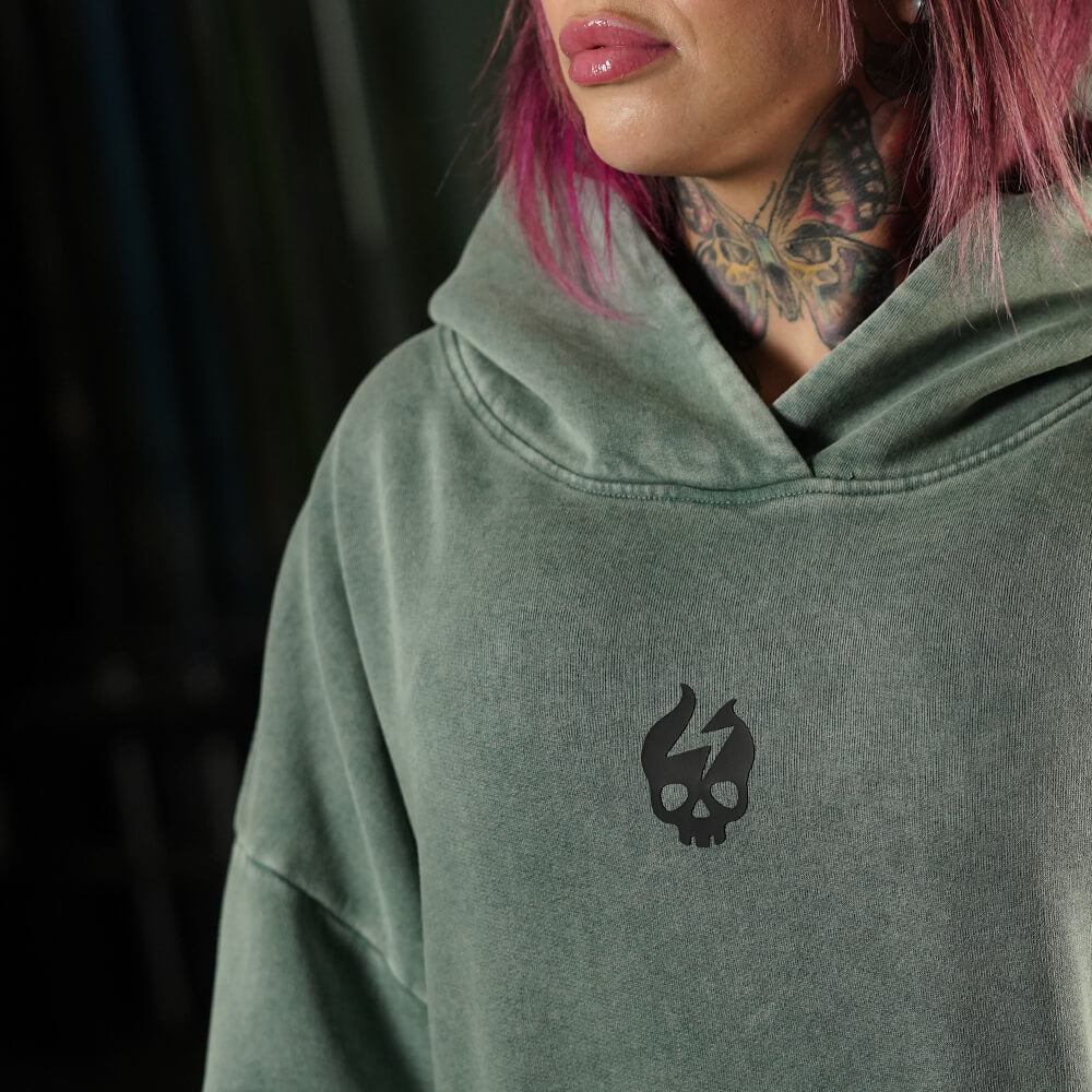 Premium Boxy Fit Hoddie ONIX Skull logo - Acid Green