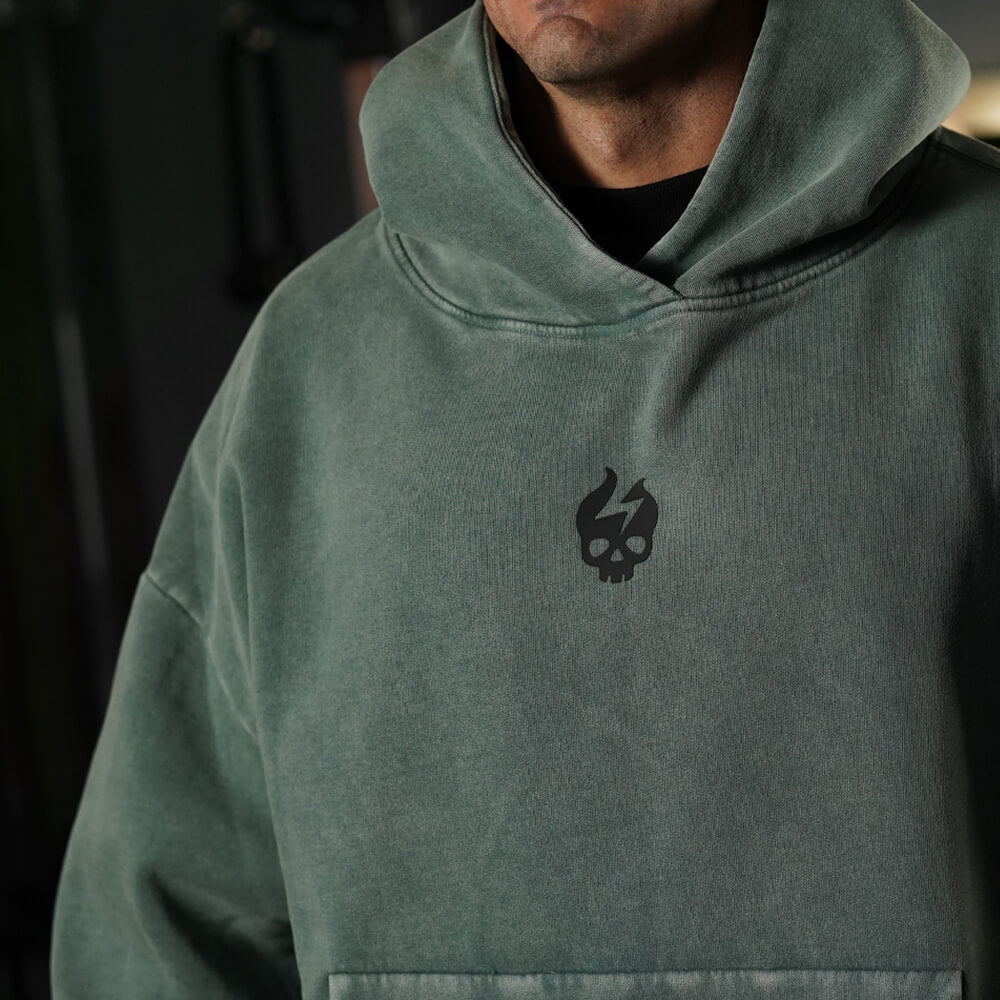 Premium Boxy Fit Hoddie ONIX Skull logo - Acid Green
