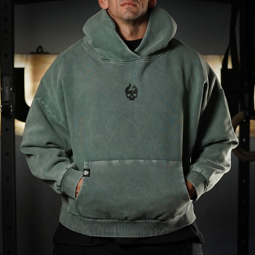 Premium Boxy Fit Hoddie ONIX Skull logo - Acid Green