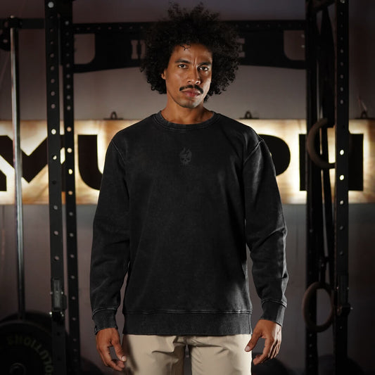 Oversize Long Crewneck Skull Logo - Acid Black