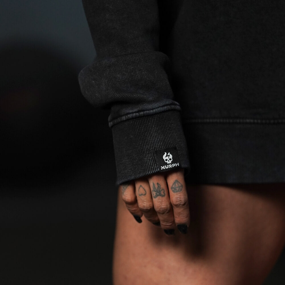 Oversize Long Crewneck Skull Logo - Acid Black
