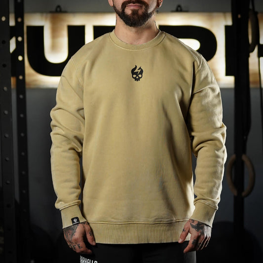 Oversize Long Crewneck Skull Logo - Acid Cream