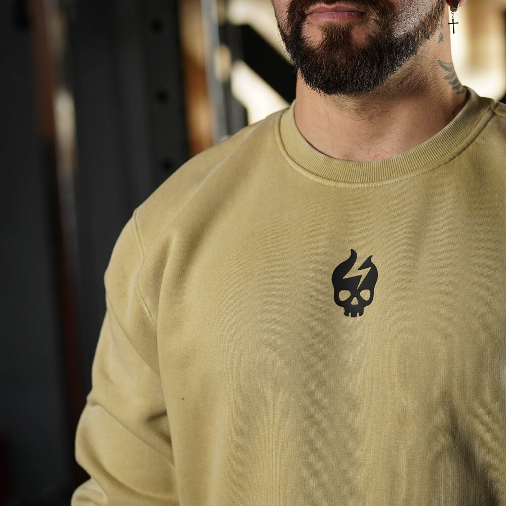 Oversize Long Crewneck Skull Logo - Acid Cream