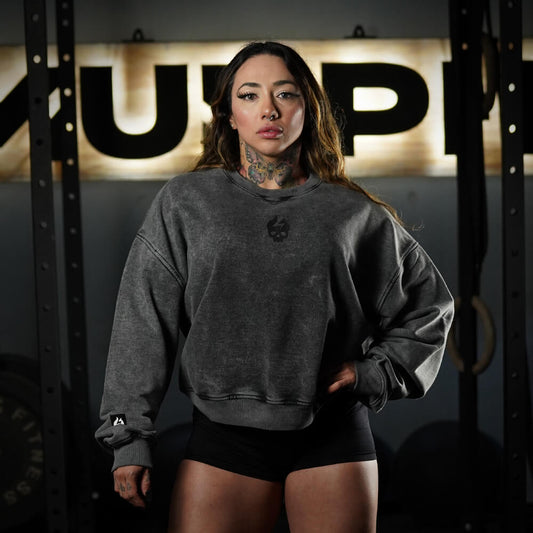 Oversize Crop Crewneck Skull Logo - Acid Black