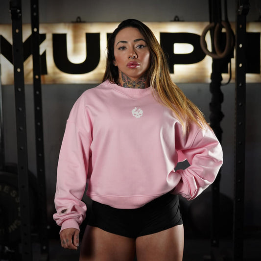 Oversize Crop Crewneck Skull Logo - Pink