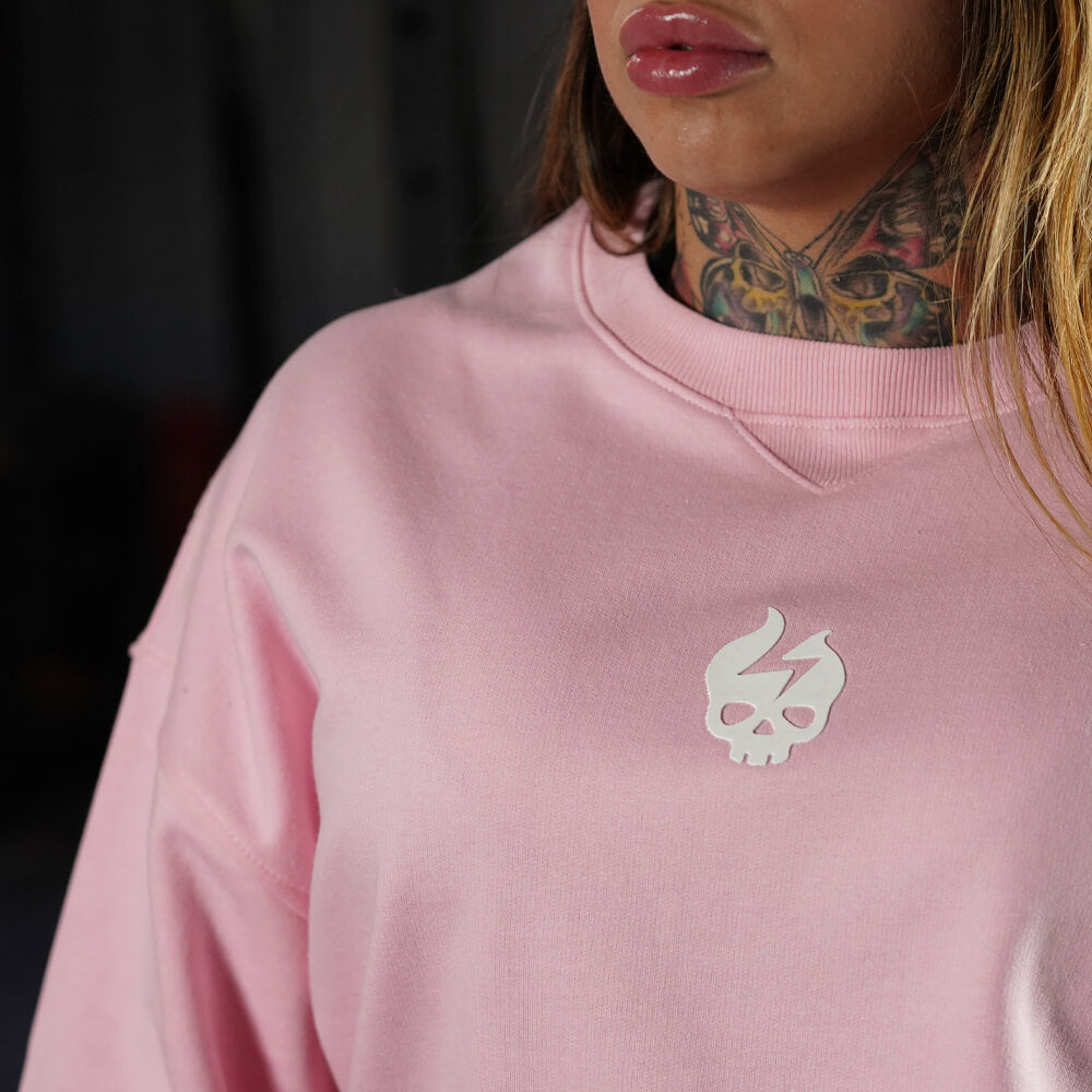 Oversize Crop Crewneck Skull Logo - Pink
