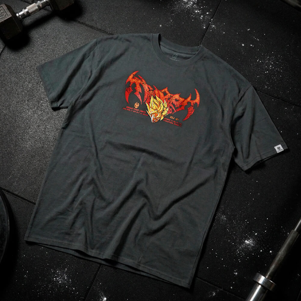 Polera Oversize THE UNBREAKABLE SAIYAN - Gris Charcoal