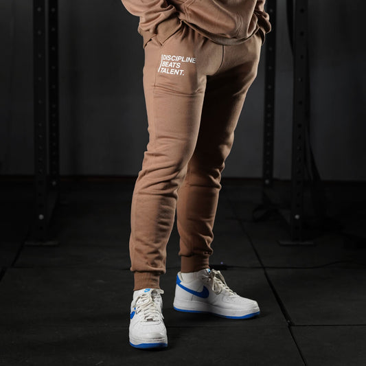 Fitted Jogger Discipline Beats Talent - Camel