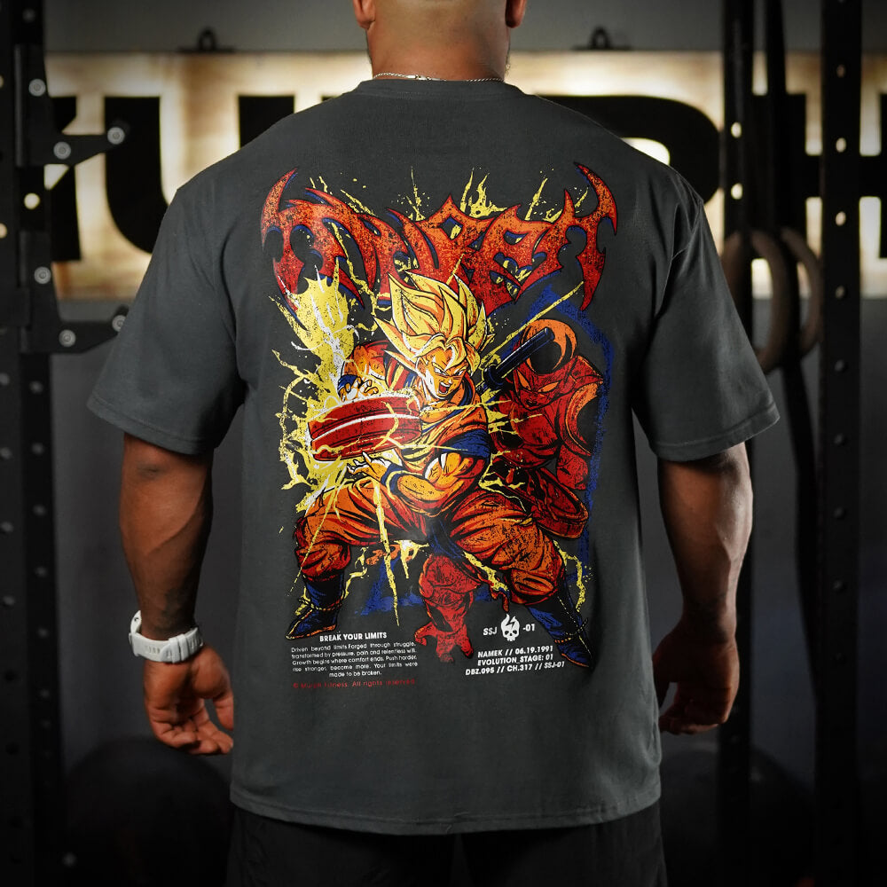 Polera Oversize THE UNBREAKABLE SAIYAN - Gris Charcoal