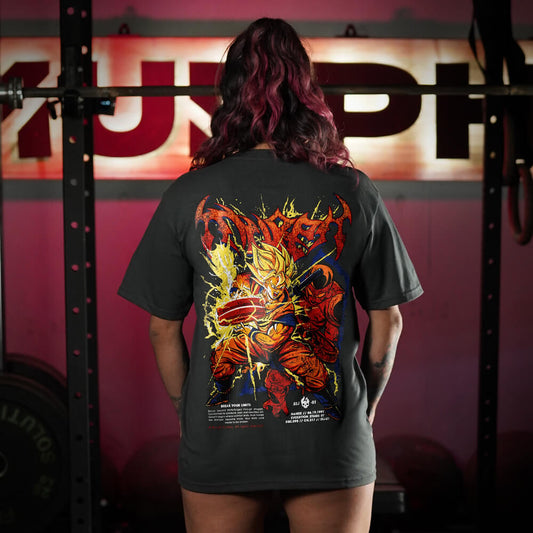 Polera Oversize THE UNBREAKABLE SAIYAN - Gris Charcoal