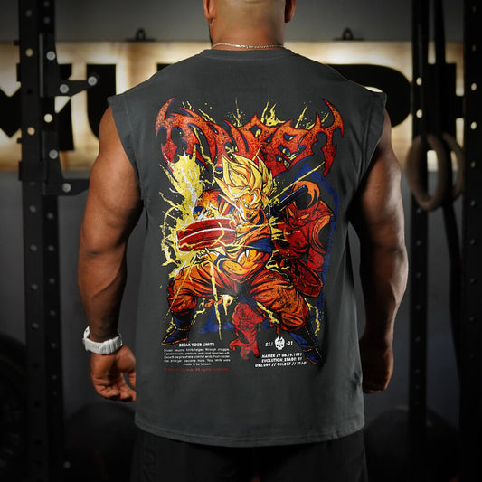 Polera Oversize Sleeveless THE UNBREAKABLE SAIYAN - Gris Charcoal