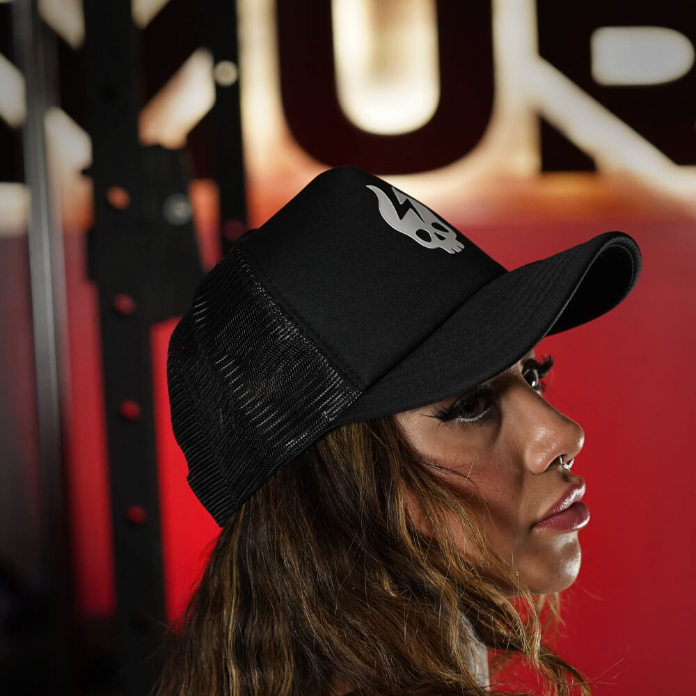 Curved Trucker Skull Logo - Black