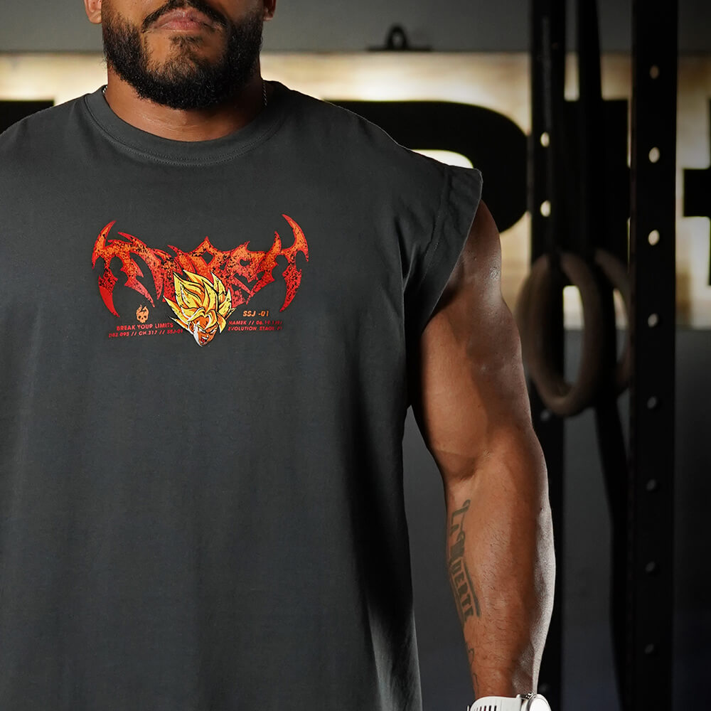 Polera Oversize Sleeveless THE UNBREAKABLE SAIYAN - Gris Charcoal